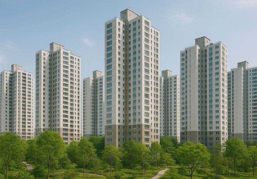 금리 인하 가능성으로 부동산 시장에 영향을 받는 아파트 단지