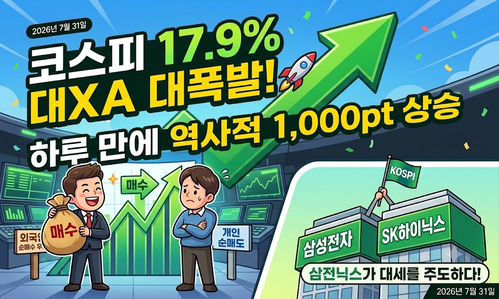 코스피 17.9% 폭등, 하루 만에 1,000P 뛰었다! 하반기 삼전닉스 향방은?