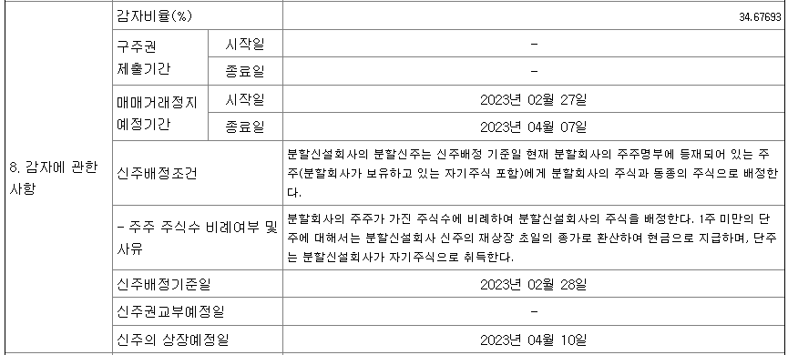 현대그린푸드 기업분할 신주배정 감자에 관한 사항
