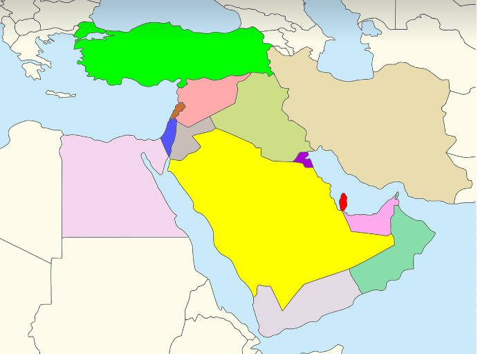이란과 이스라엘 중동지역 지도