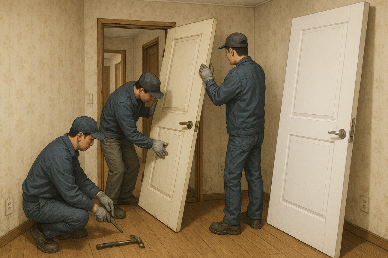 구축아파트 방 문 교체하는 사진