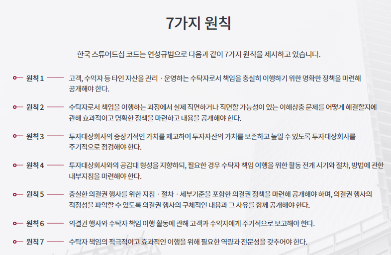 한국 스튜어드십 코드(Korea Stewardship Code) 7가지 원칙