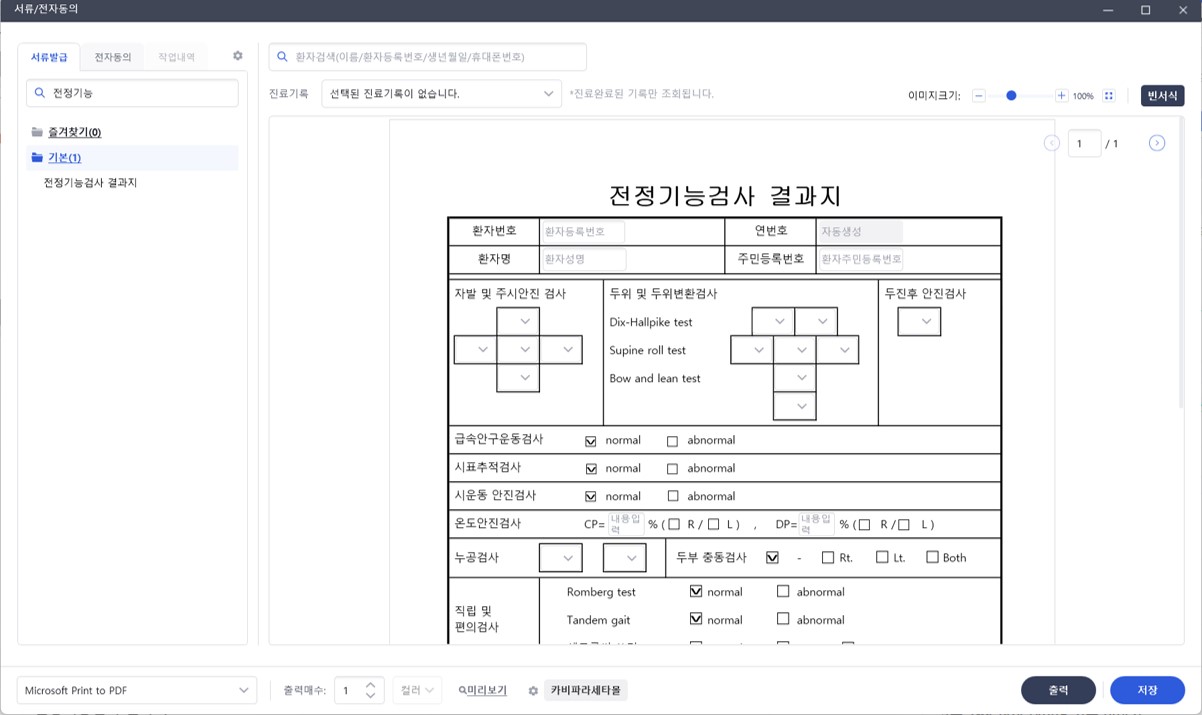 전정기능검사 결과지