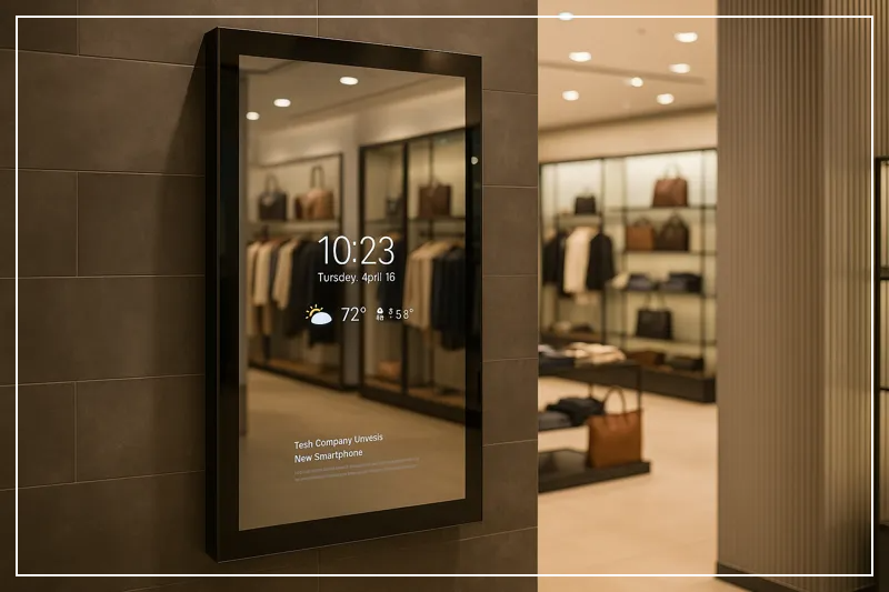 스마트 미러가 설치된 고급 의류 매장의 이미지