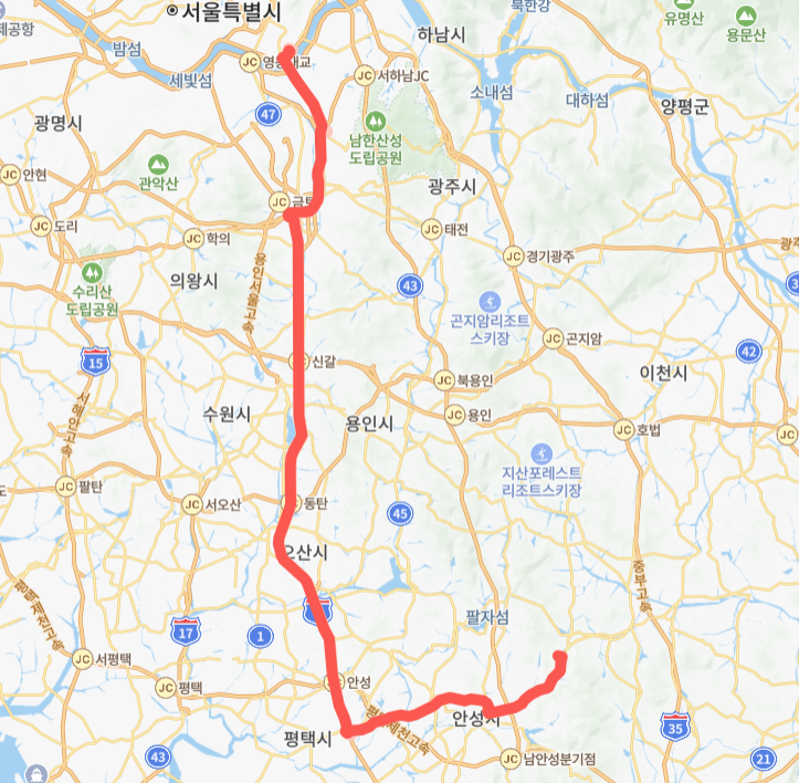 서울-성남-안성-8153번-버스-노선-지도