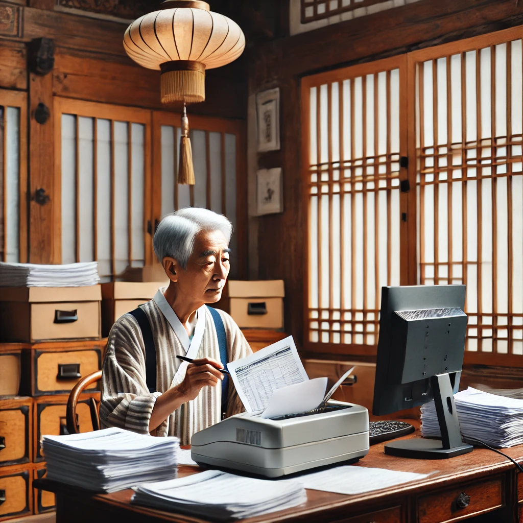 매장에서개인사업자 종합소득세 신고하는 할아버지