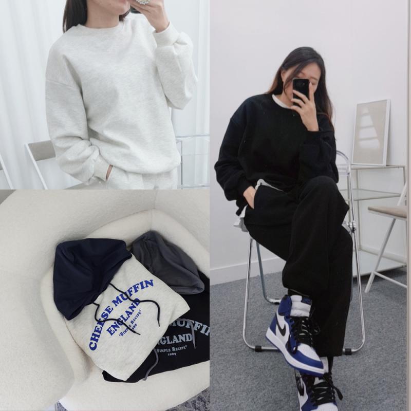 여성 트레이닝 세트 추리닝 맨투맨 조거 팬츠 상하복 기모트레이닝 기모 블랙 빅사이즈