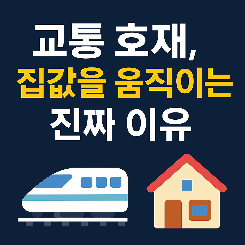 교통 호재, 집값을 움직이는 진짜 이유라는 문구와 함께 고속철도 열차와 주택 아이콘이 배치된 부동산 투자 블로그 썸네일 이미지