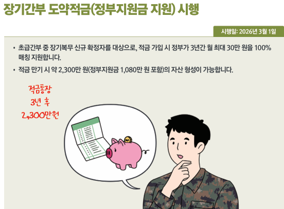 장기간부 도약적금(정부지원금 지원) 시행