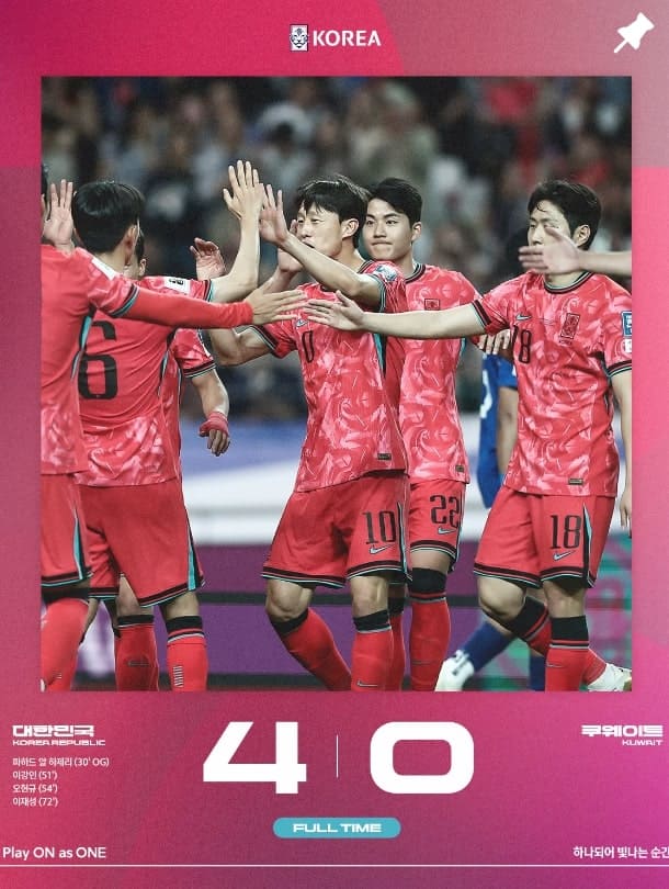 대한민국 월드컵 대표팀 쿠웨이트전 스코어