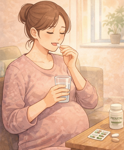 임산부 영양제 섭취 일러스트 이미지