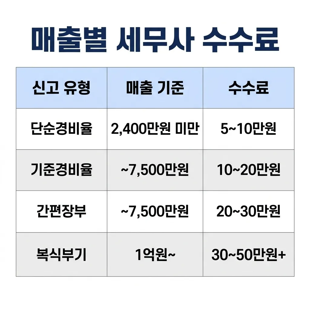 종합소득세 매출 구간별 세무사 수수료 비교표