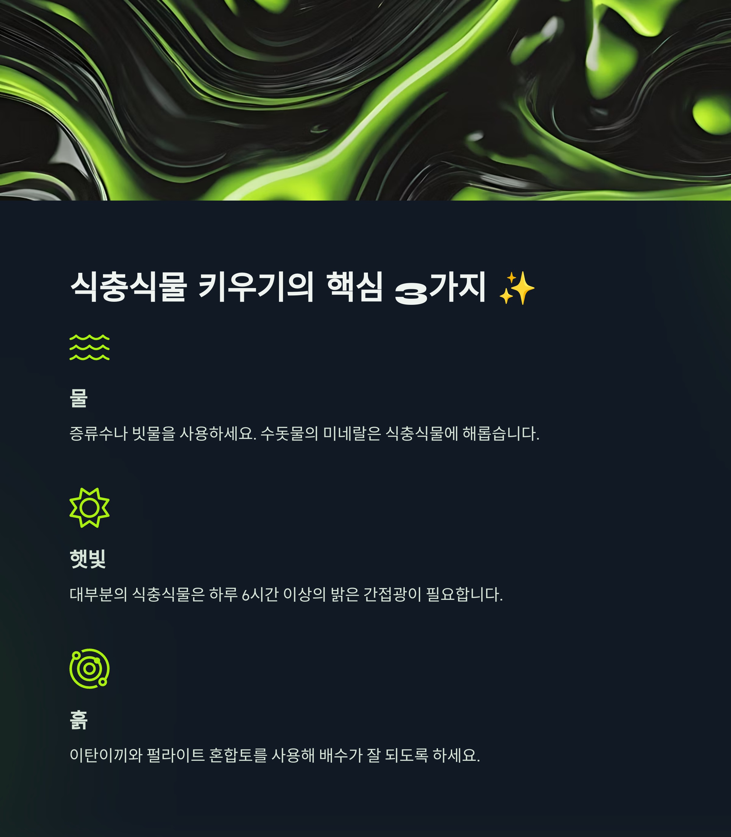 식충식물 키우기의 핵심 3가지: 물, 햇빛, 흙! ✨