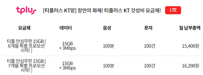KT-티플러스-무제한-요금제(전화100분이하)-추천
