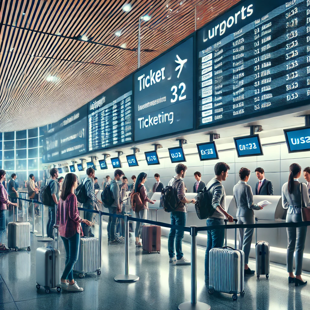 공항에서 티켓팅하고 있는 사진