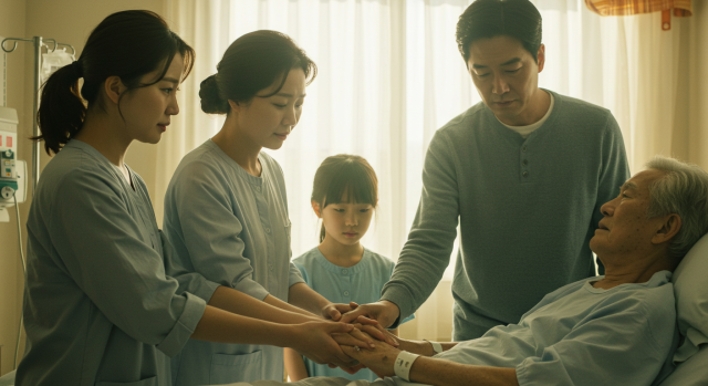패혈증 치료 후 안정을 되찾은 노인의 미소
