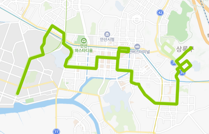 안산-71번-버스-노선-지도