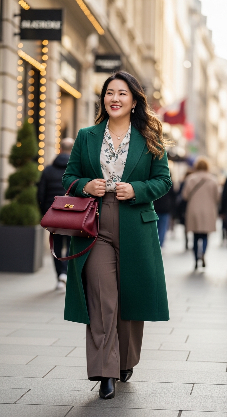 하이웨스트 팬츠를 입어 다리가 길어 보이는 모델의 코디 컷