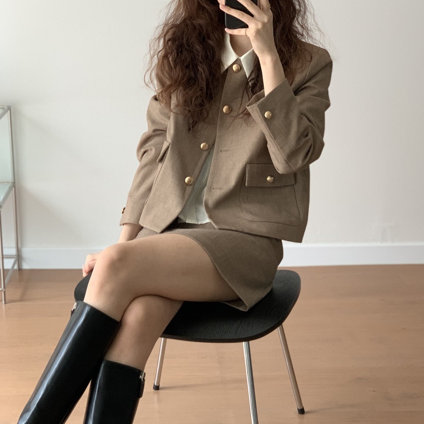 자켓 스커트 세트 하객투피스 결혼식투피스 S