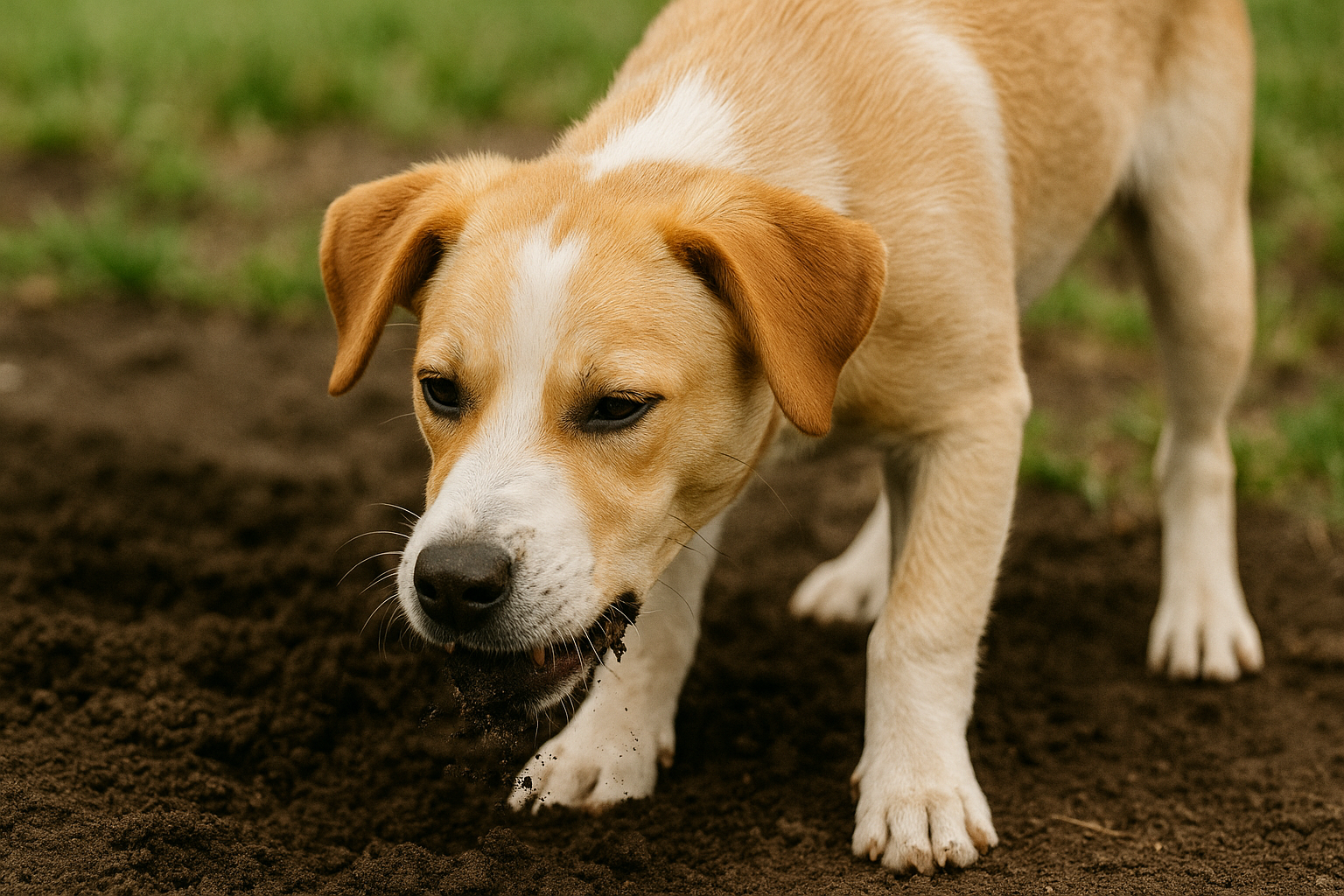 강아지가 흙을 먹고 있는 모습