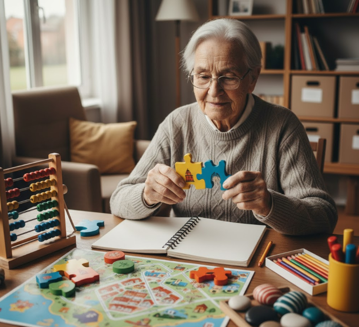 지남력이 부족한 치매어르신이 공부하고 있는 그림