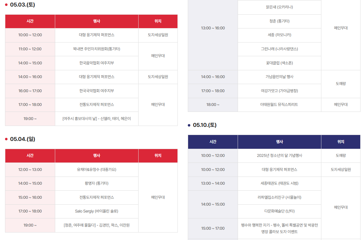 제37회 여주 도자기축제 일정표 이미지