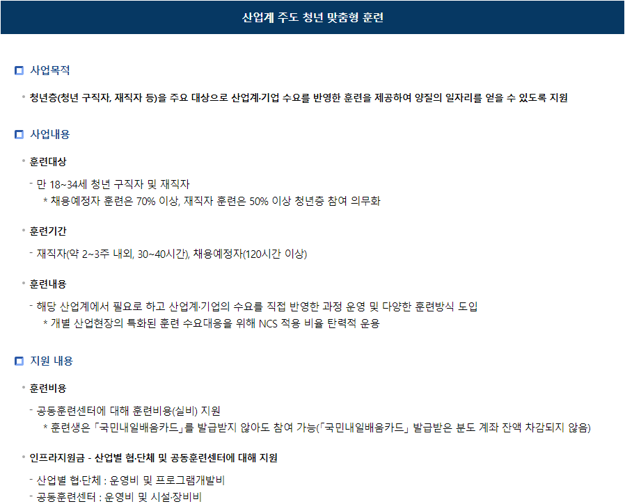 고용노동부 산업계 주도 청년 맞춤형 훈련