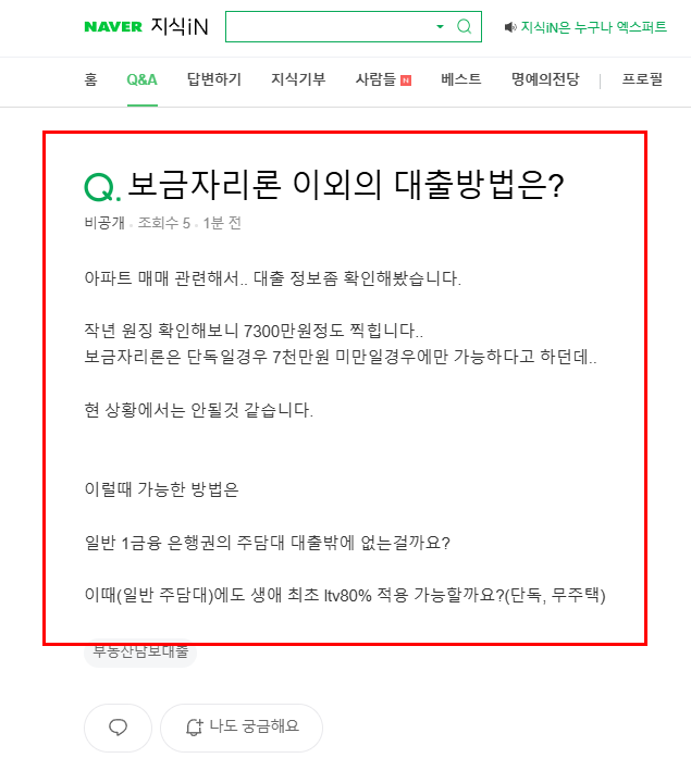 보금자리론 이외의 대출 방법 질문