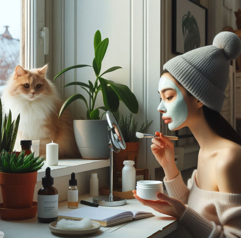 피부관리-하는-여자와-고양이