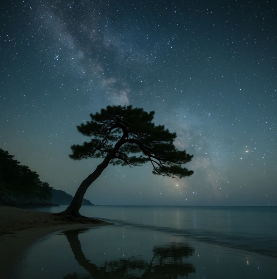 해변 소나무 은하수 관련 이미지