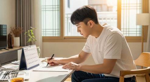 달력에 마감일을 표시하는 모습