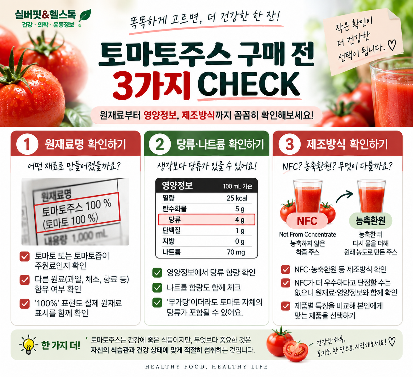 토마토주스를 고를 때 원재료 당류 나트륨 제조방식을 확인하는 방법