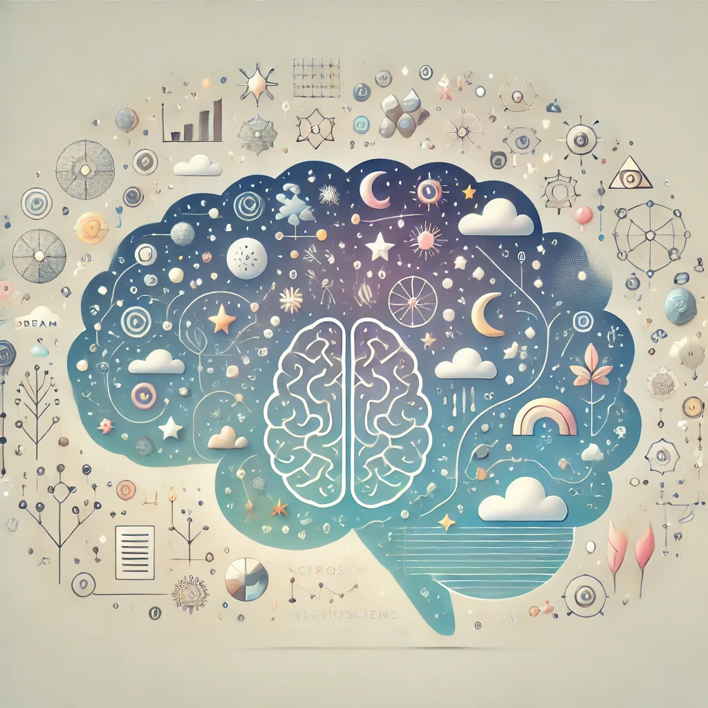 달과 꽃과 구름의 꿈을 꾸고 있는 뇌를 그린 그림