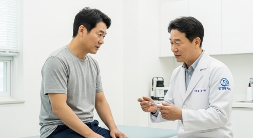 심각한 표정의 환자와 의사