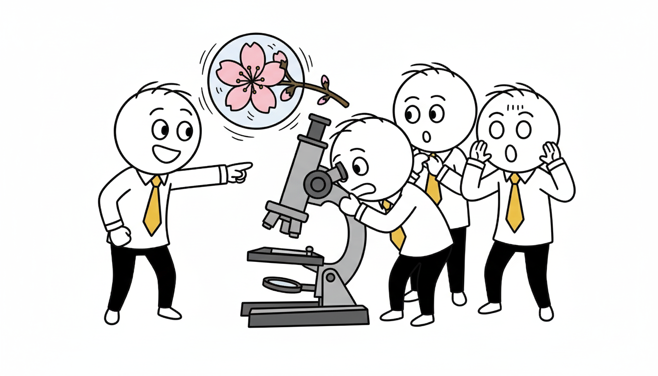 벚꽃의 긴 꽃자루와 매화의 가지 부착 형태 비교