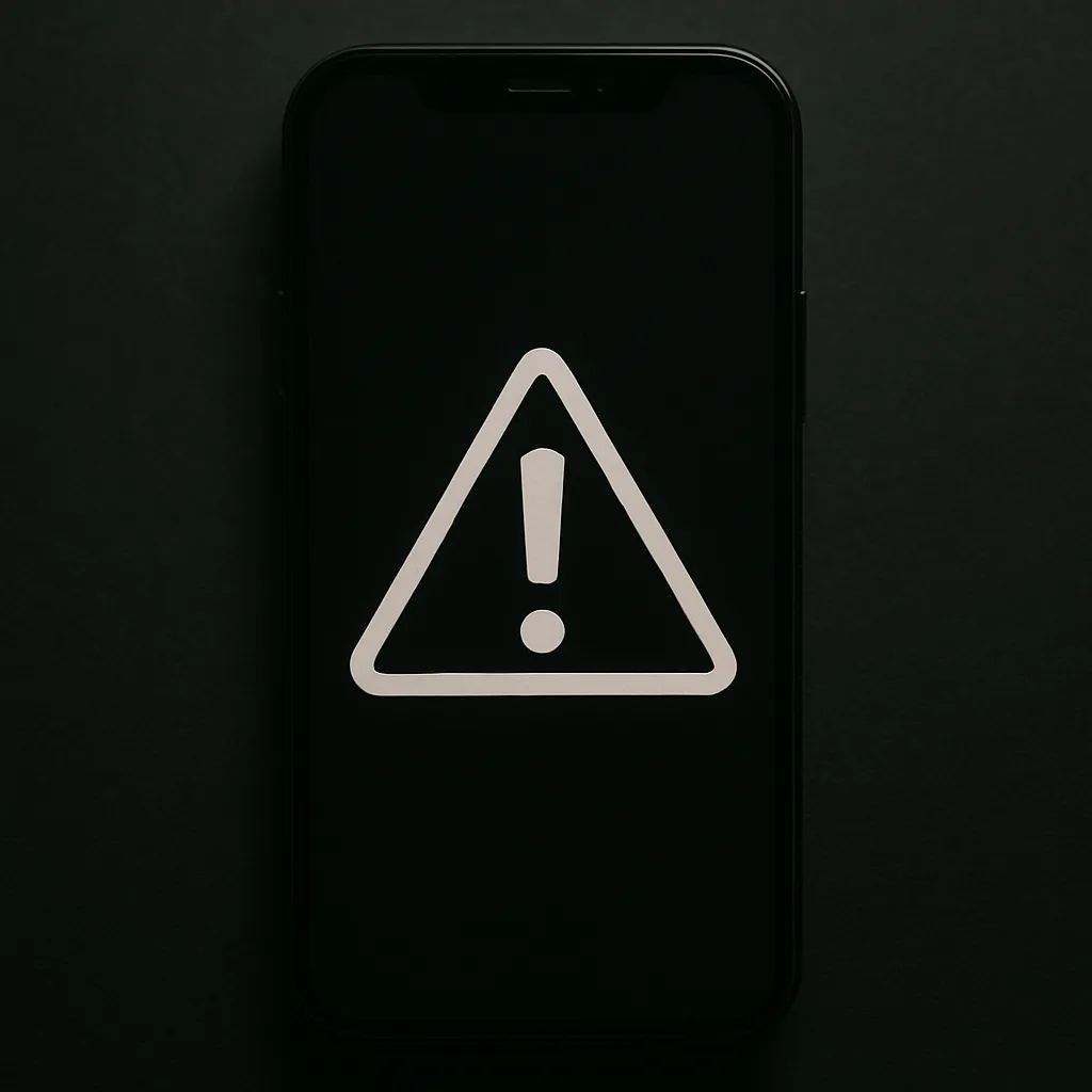 경고 아이콘이 표시된 스마트폰 화면
