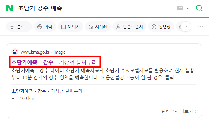 초단기 강수 예측 검색 화면