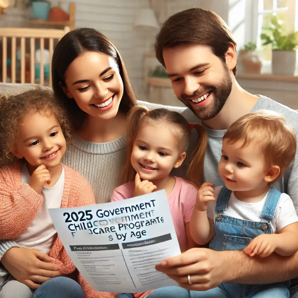 아이와 함께 육아지원금 서류를 살펴보는 가족, 2025년 정부 지원 혜택 컨셉