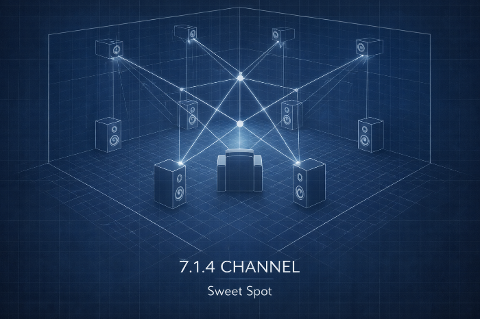 돌비 애트모스 권장 스피커 각도 및 거리 도식도