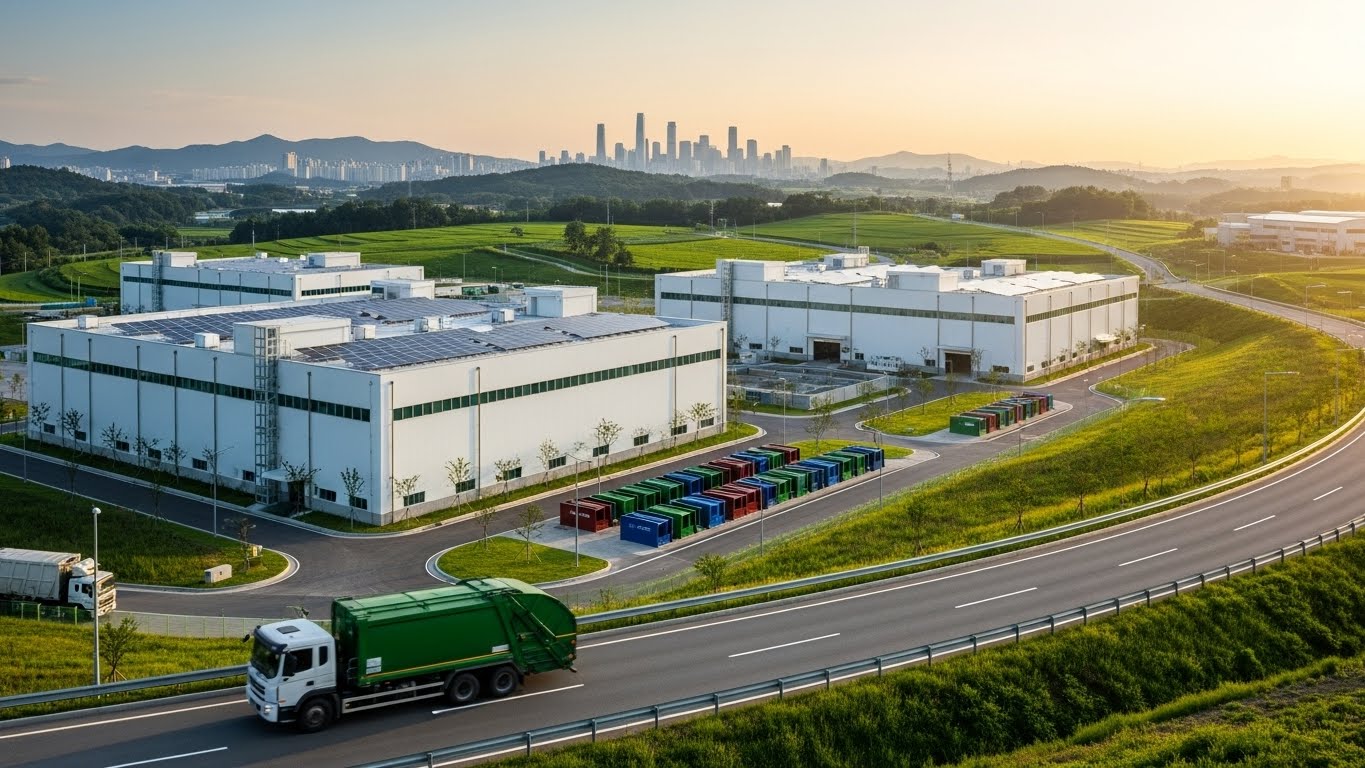 수도권 쓰레기 처리장과 멀리 보이는 서울 도심 전경을 담은 고해상도 이미지