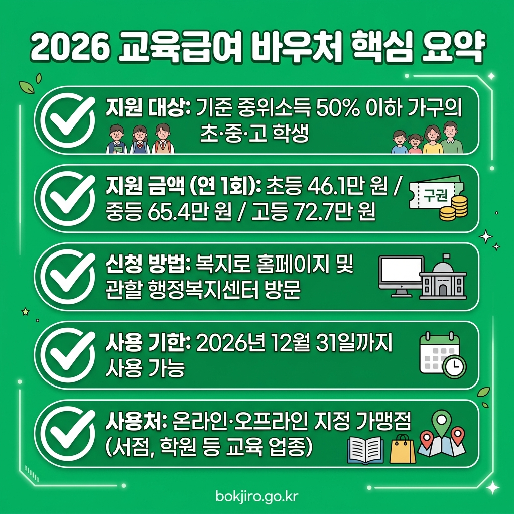 2026 교육급여 바우처 신청방법 핵심 요약 카드