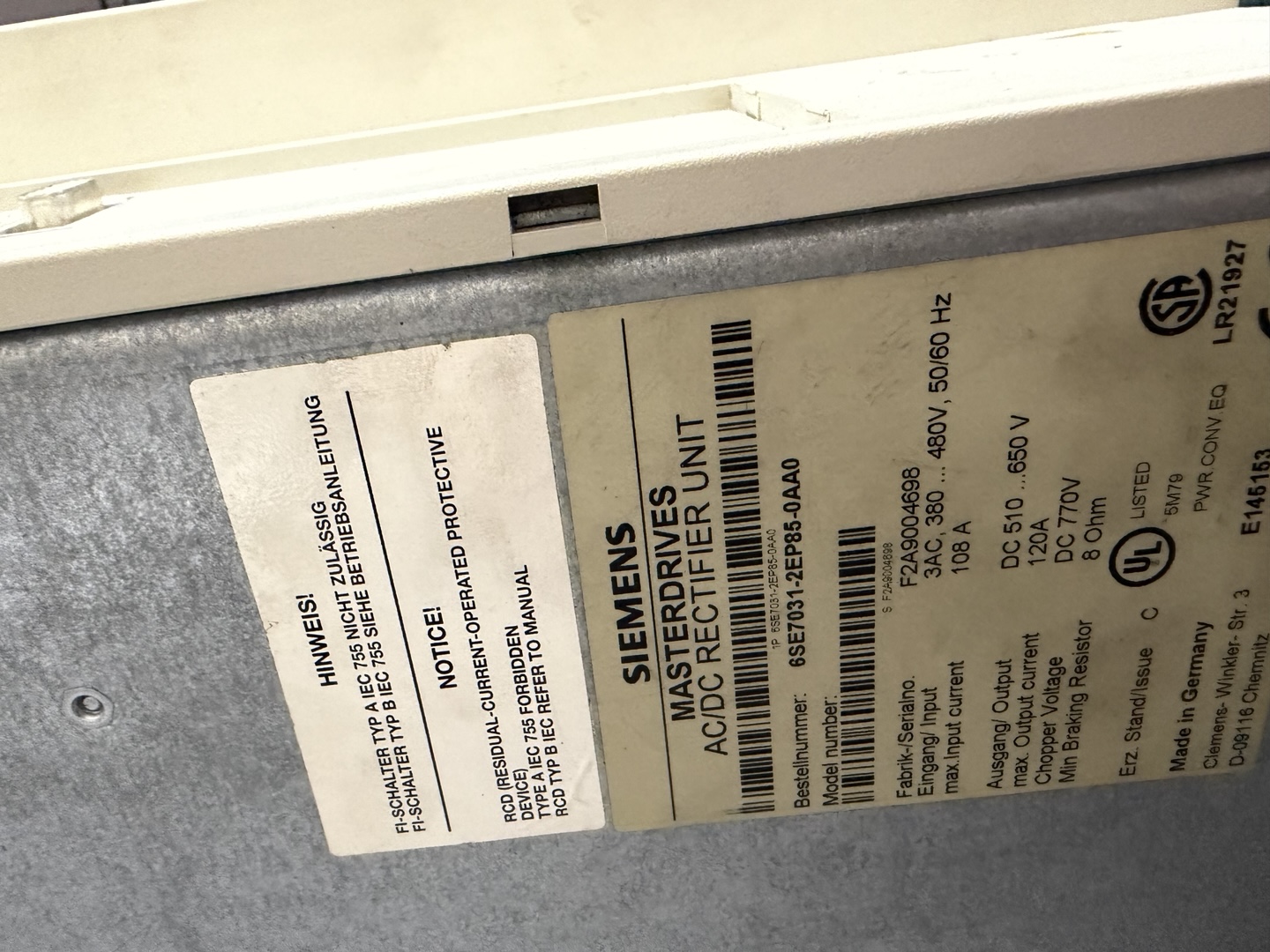 SIEMENS MASTERDRIVES 동작 에러 수리 사례 2