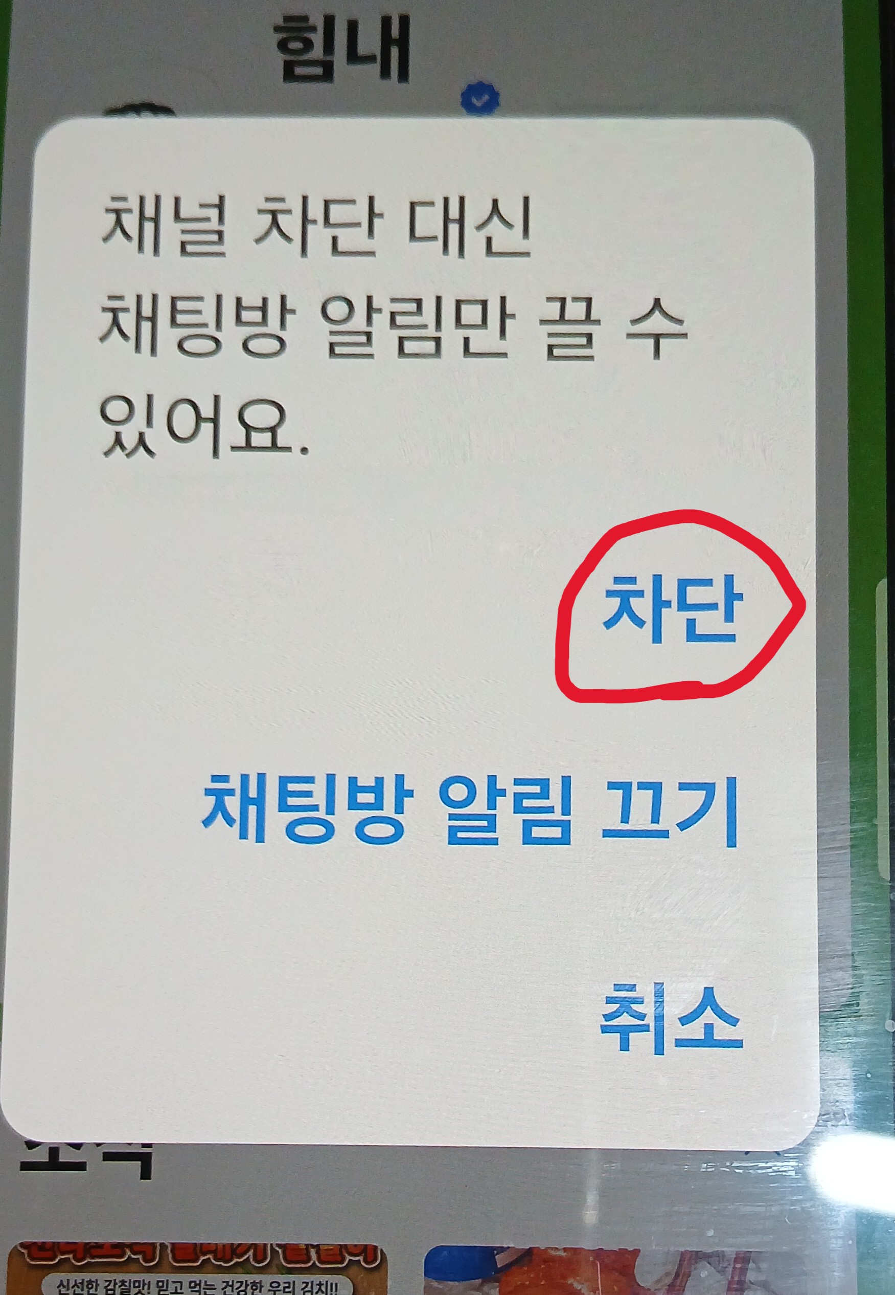 채널 페이지&rarr;채널 차단-> 차단 이미지