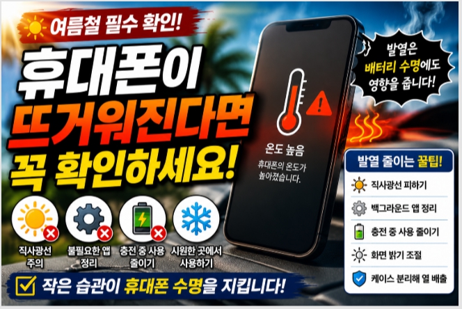 여름철 휴대폰 발열관리법을 설명하는 이미지