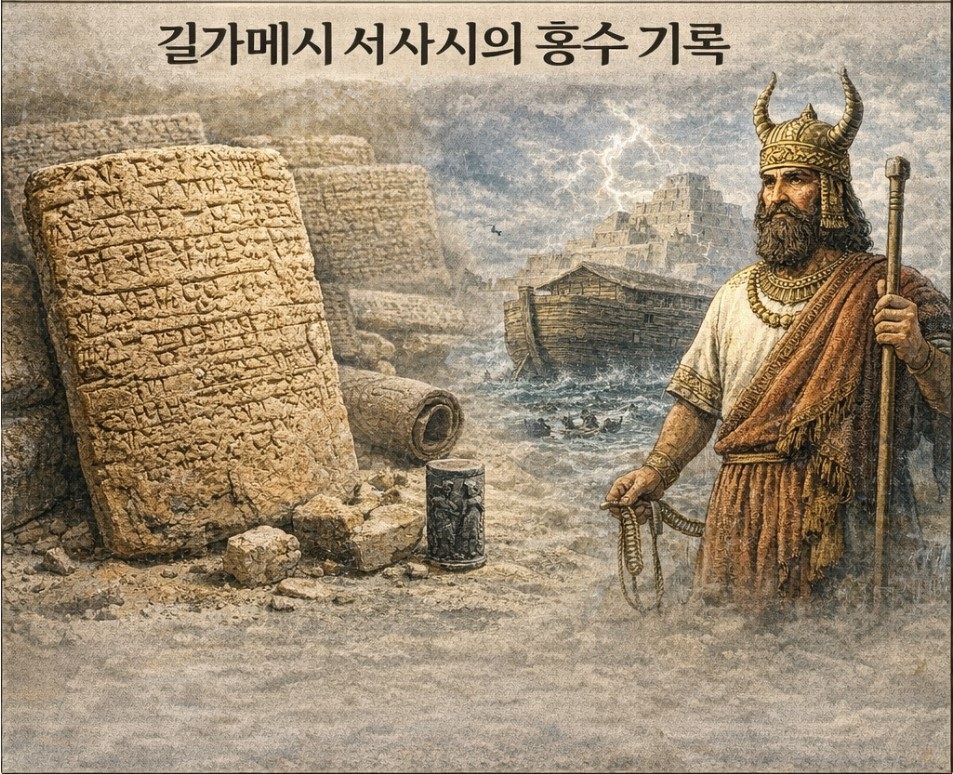 길가메시 서사시에 기록된 메소포타미아 홍수 이야기 점토판