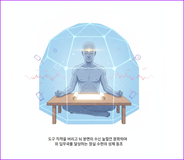 도구 집착을 버리고 뇌 본연의 수신 능력을 회복하여 딥워크를 달성하는 정실 수련의 생체 동조