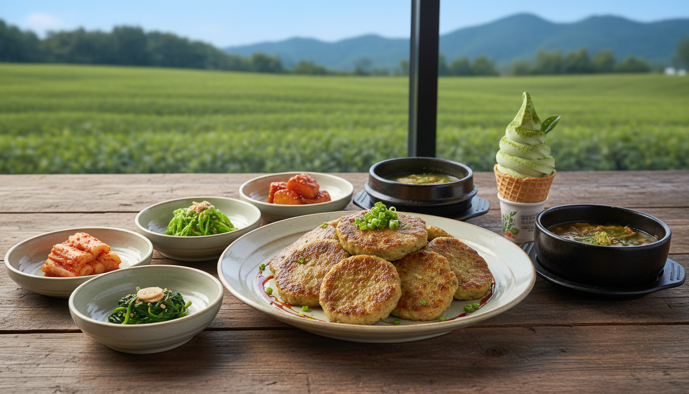 보성의 별미인 녹차 떡갈비와 녹차 소프트 아이스크림 이미지