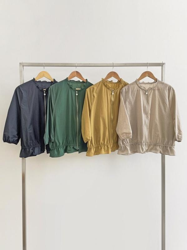 여성 7부점퍼 진주 집업 프릴 간절기 여름 칠부점퍼