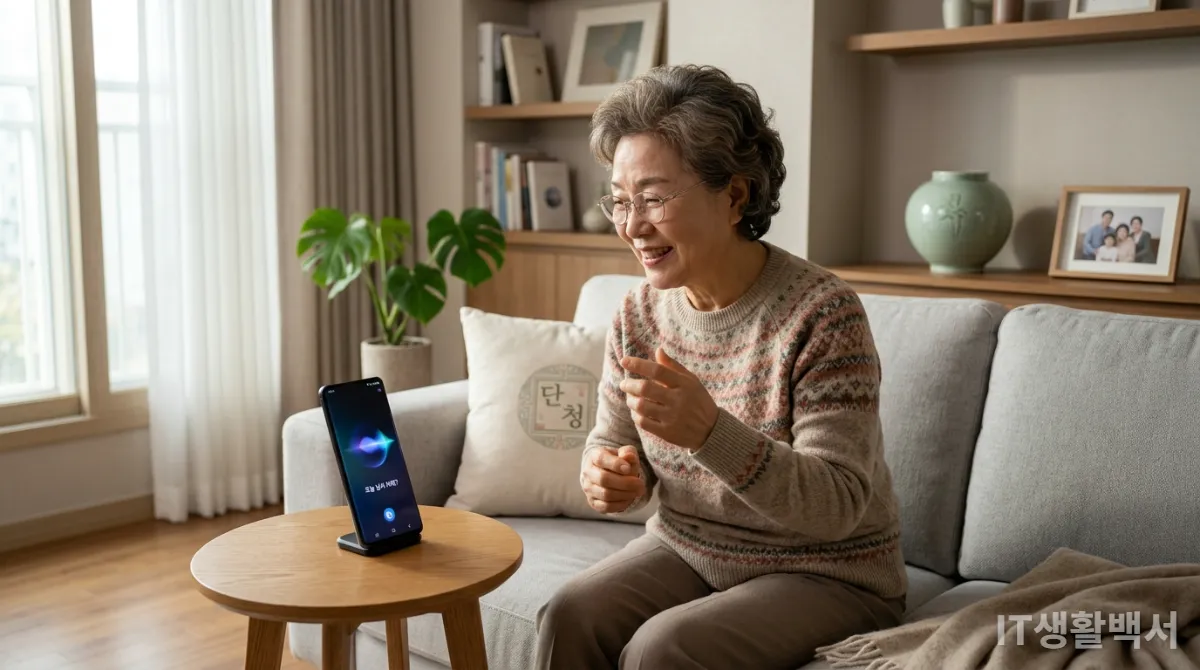 AI 음성 비서에게 명령하는 한국인 시니어