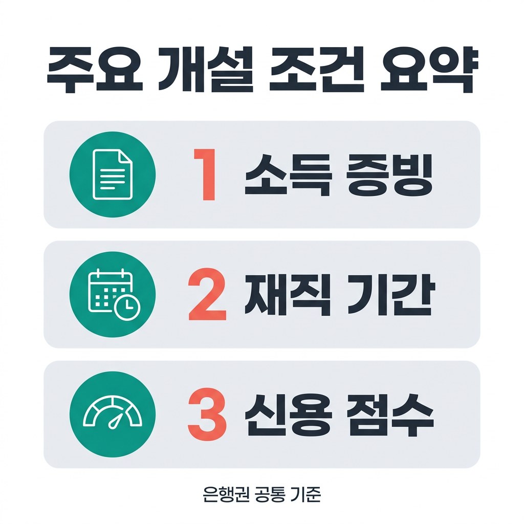 마이너스통장 개설 주요 개설 조건 요약